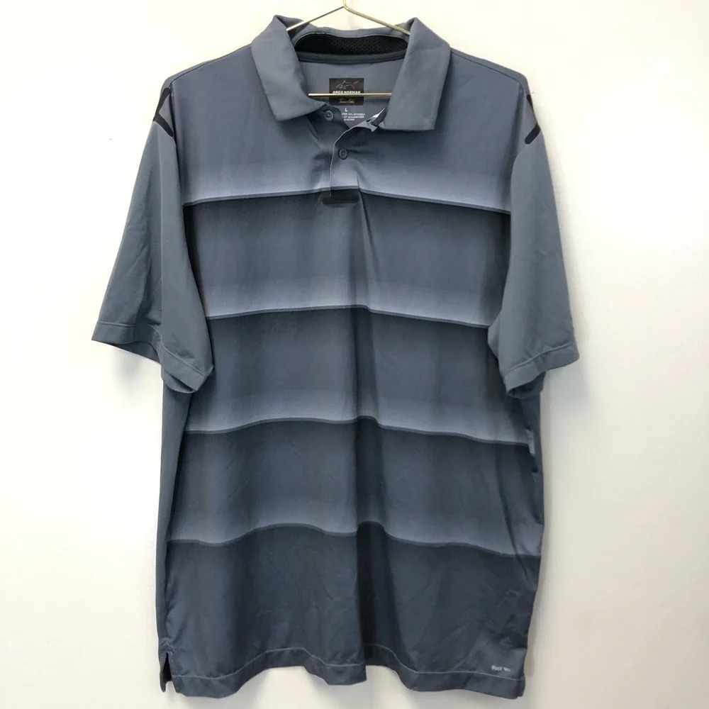 GREG NORMAN grey striped‎ polo shirt large